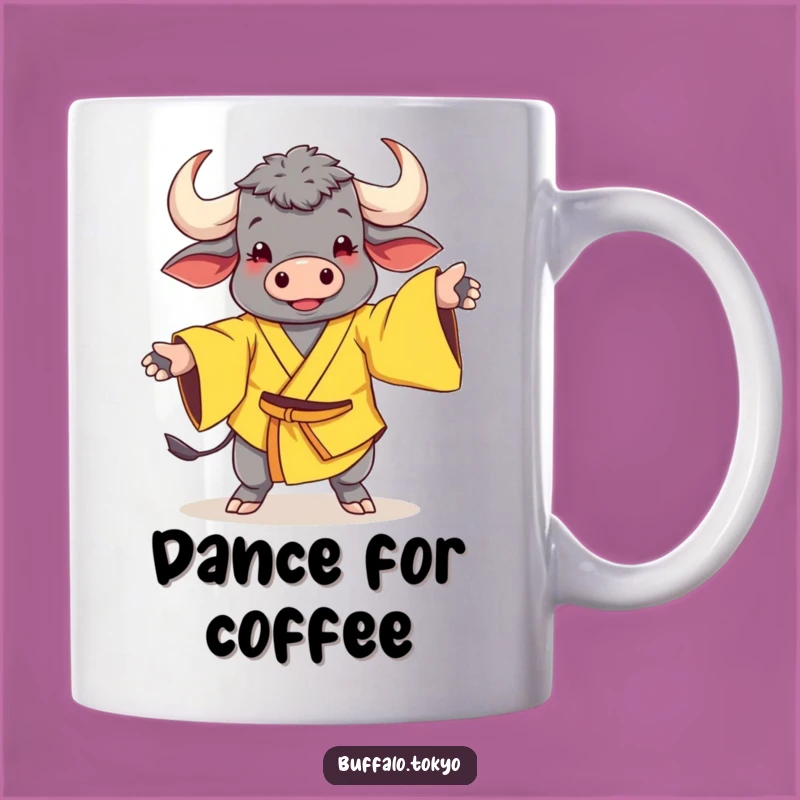 Funny Buffalo Dance Mug: Cheerful Yellow Kimono Character Gift for Lively Mornings