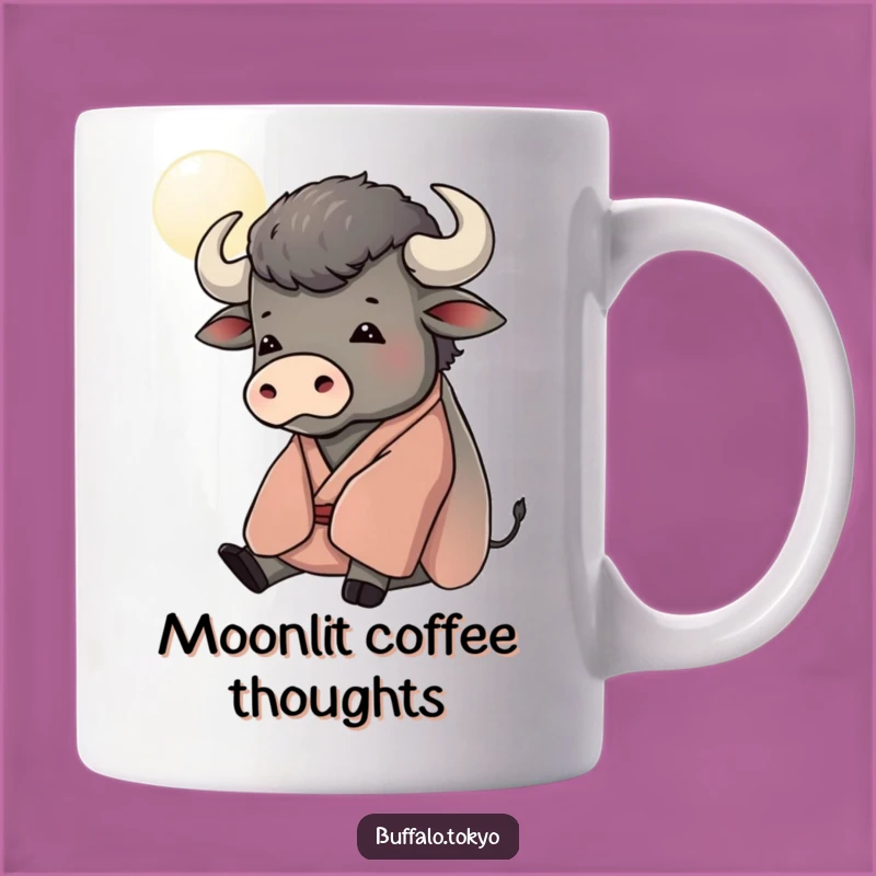 Funny Contemplative Buffalo Moon Mug - Serene Kimono, Relaxing Gift