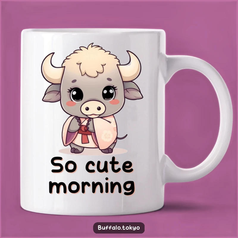 Funny Kawaii Buffalo Mug: Cute Animal Art, Sweet Kimono Design, Gift