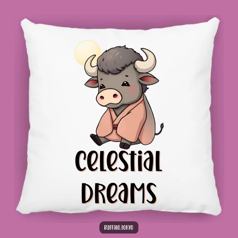 Funny Contemplative Buffalo Moon Pillow - Serene Comfort, Relaxing Gift