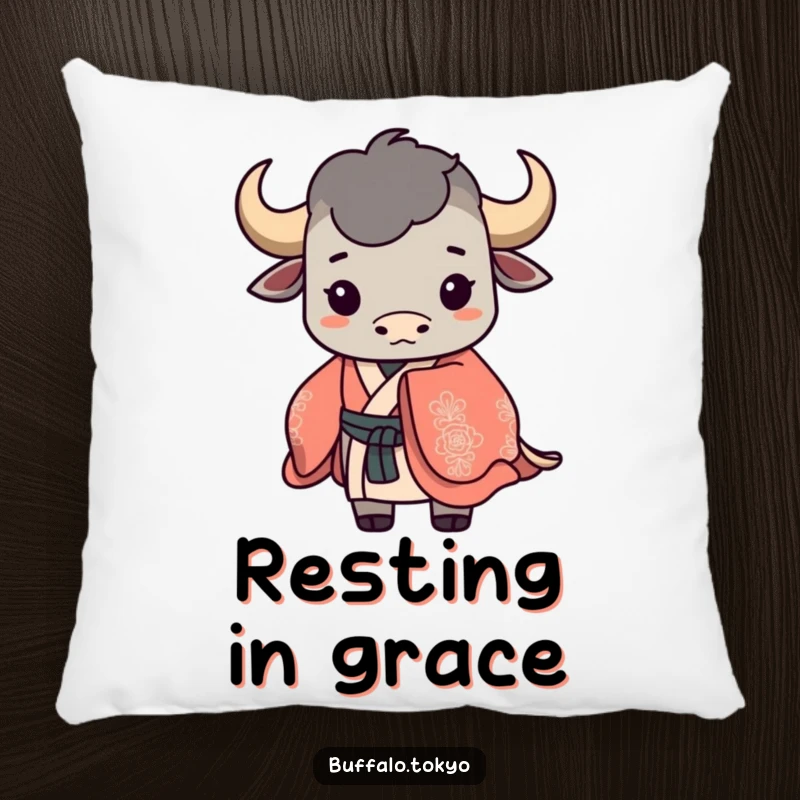 Funny buffalo silhouette pillow with a flowing, ornate kimono design. Adds elegant comfort and artistic flair.