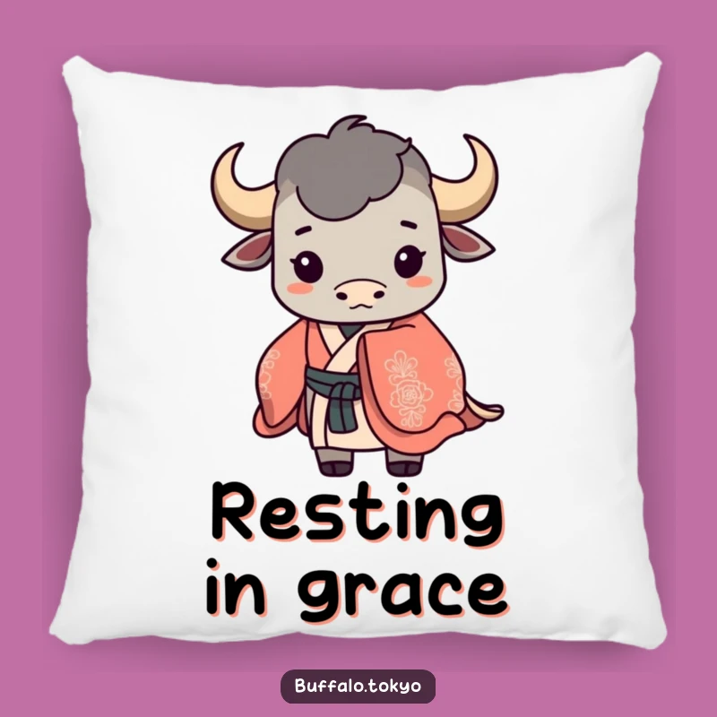 Funny Buffalo Silhouette Pillow: Ornate Kimono Accent, Cozy Elegance, Gift