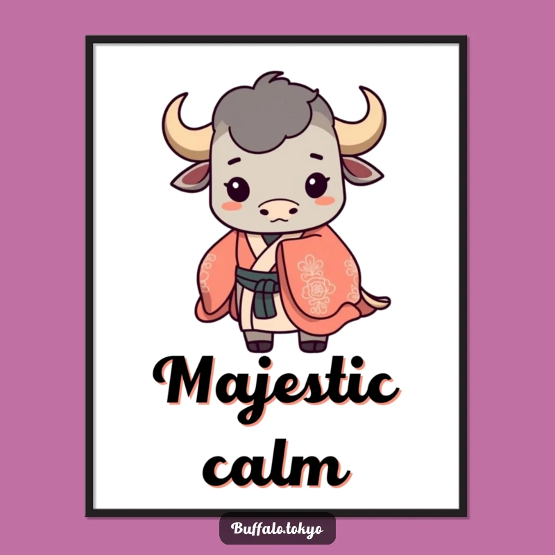 Funny Buffalo Silhouette Digital Art: Ornate Kimono, Instant Elegance