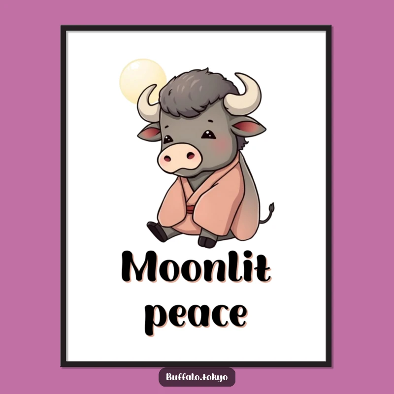 Funny Contemplative Buffalo Moon Digital Art - Serene Design File, Instant Decor Gift