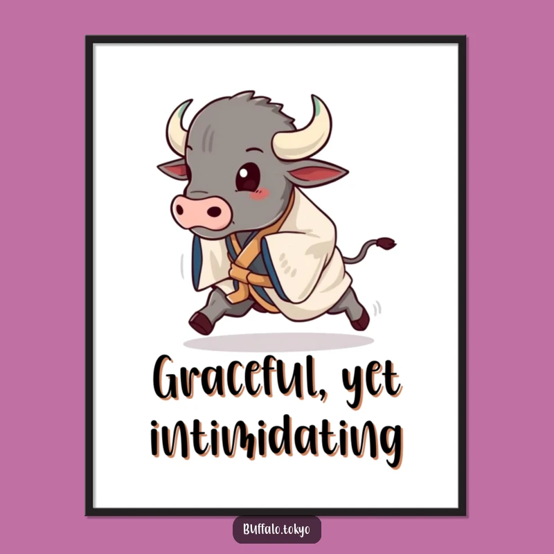 Funny Buffalo Kimono Art Poster: Striking Stride Wall Decor Gift