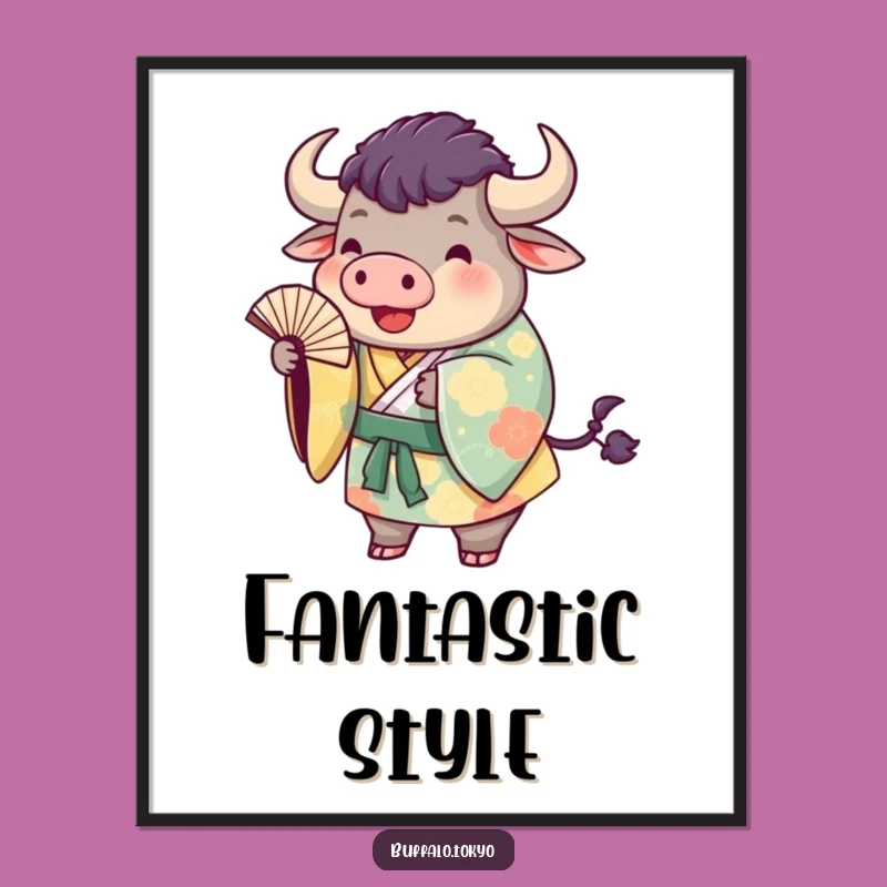 Funny Buffalo Kimono Poster: Playful Animal Art, Colorful Decor, Wall Gift
