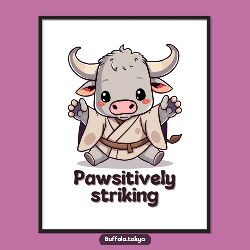 Funny Buffalo Kimono Art Print - Dynamic Pose Poster, Unique Wall Decor Gift