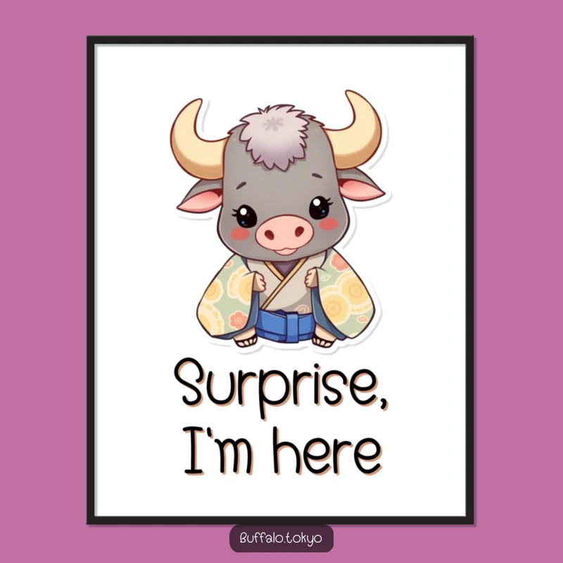 Funny Buffalo Kimono Art Poster: Peek-a-Boo Wall Decor Gift
