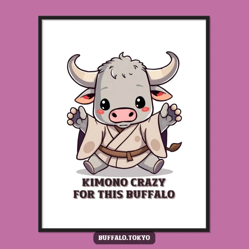 Free Printable Wall Art: Dynamic Buffalo Kimono Warrior - Funny Downloadable Decor!