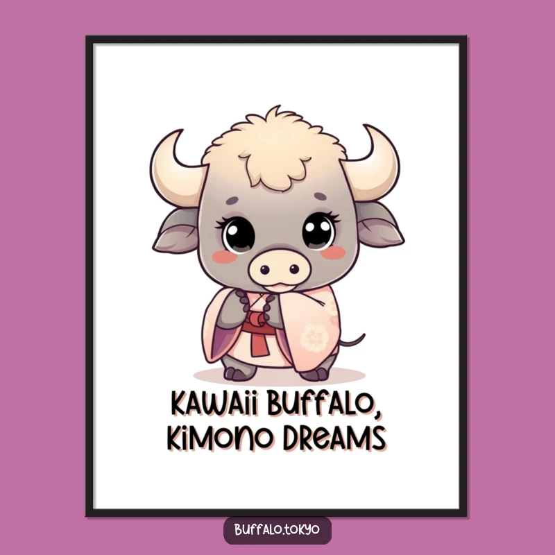 Free Printable Wall Art: Kawaii Buffalo, Kimono Sleeve, Adorable Cute Decor