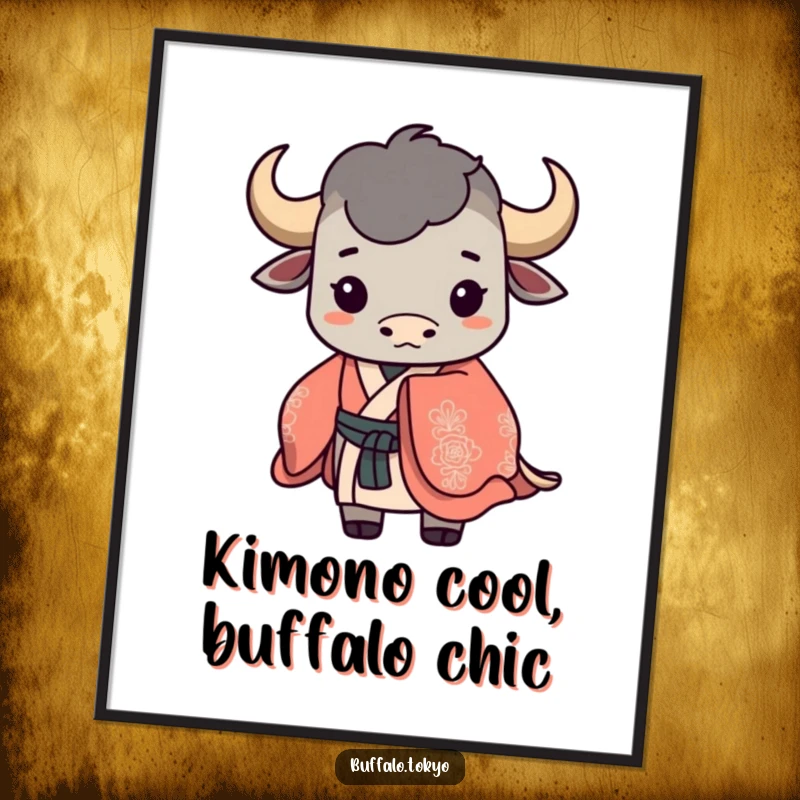 Funny Free Printable Wall Art featuring a stylized buffalo silhouette wearing a flowing, ornate kimono, creating an elegant and artistic focal point.