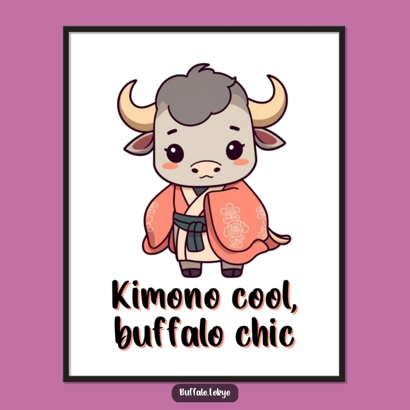Free Printable Wall Art: Stylized Buffalo Kimono Silhouette, Ornate Design, Elegant Decor