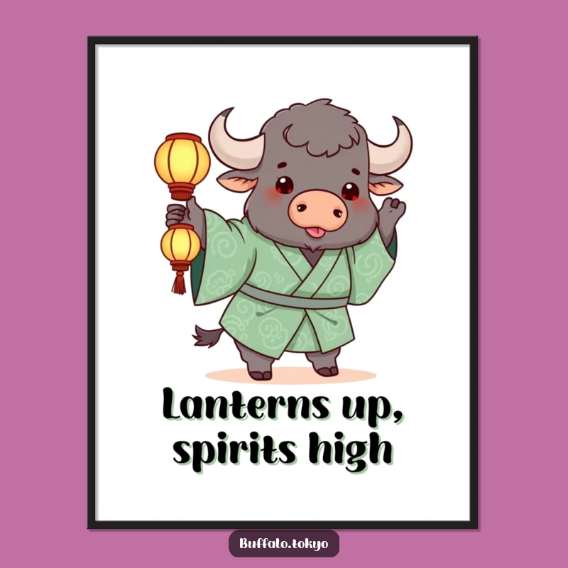 Free Printable Wall Art: Playful Buffalo with Lantern - Fun Downloadable Decor
