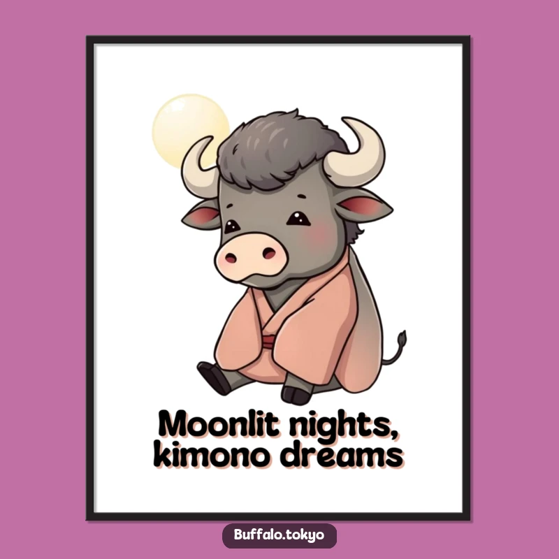 Free Printable Wall Art: Contemplative Buffalo Kimono Moon Gazer - Funny Downloadable Decor!
