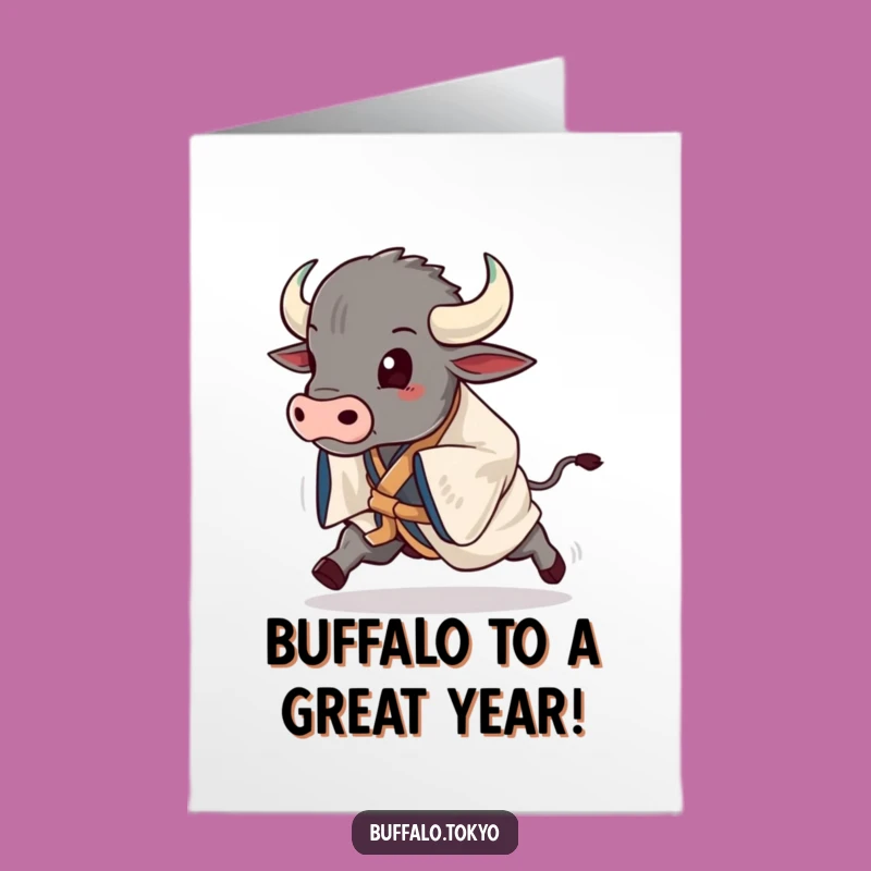Free Printable Birthday Card: Funny Buffalo in Kimono, Hilarious Downloadable Gift