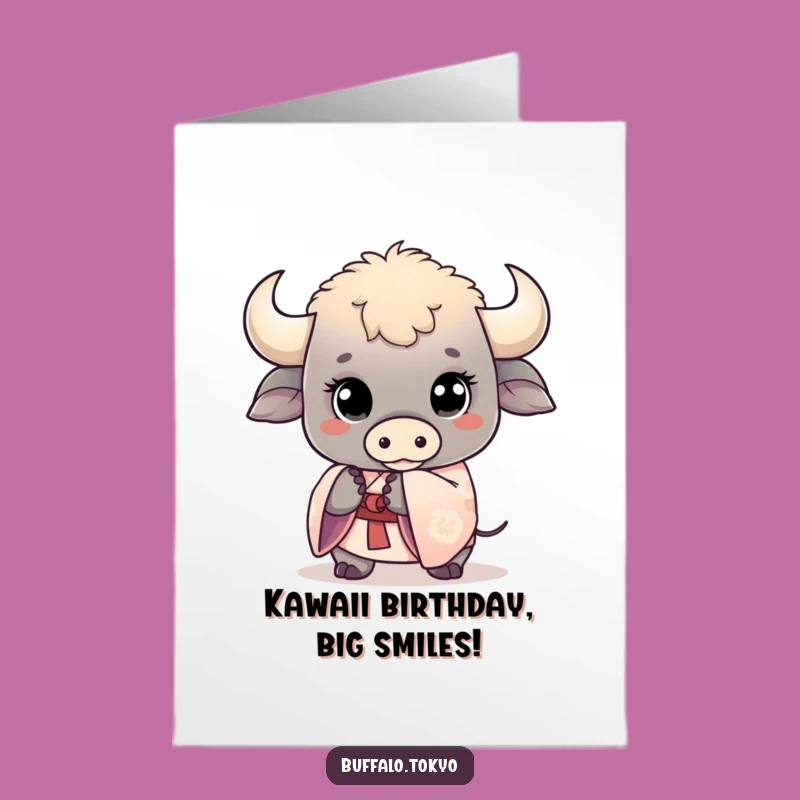 Free Printable Birthday Card: Kawaii Buffalo, Kimono Sleeve, Adorable Fun Downloadable