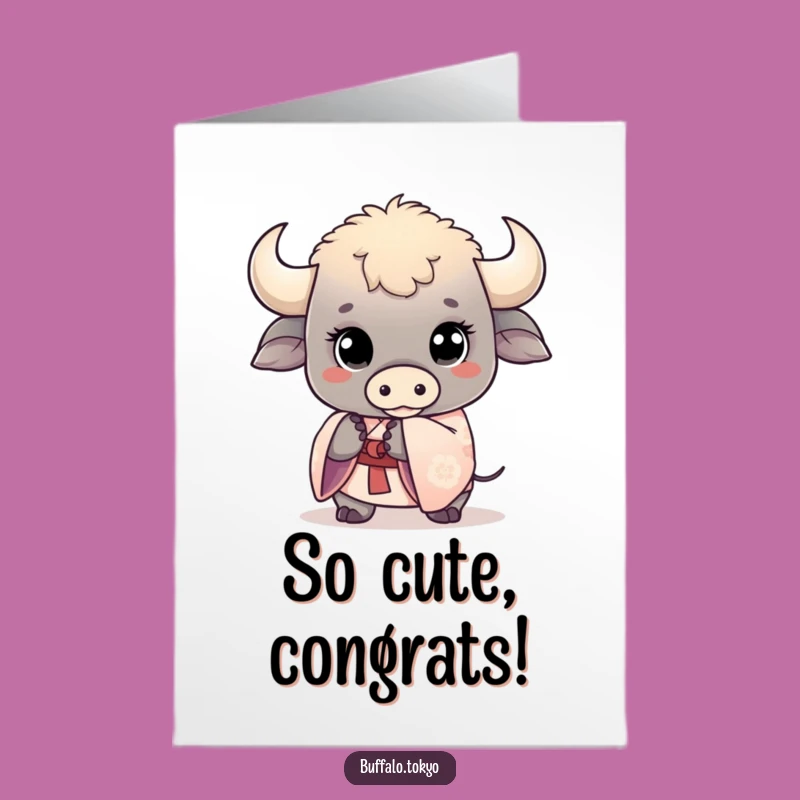 Free Printable Congratulations Card: Kawaii Buffalo Kimono, Cute Celebration, Downloadable Joy