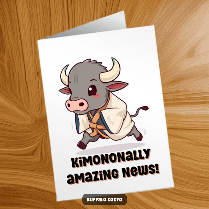 Funny Free Printable Congratulations Card: Majestic buffalo in a stylish kimono, exuding confidence and success, perfect for celebrating achievements.