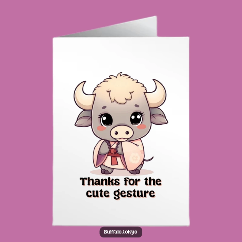 Free Printable Thank You Card: Kawaii Buffalo Kimono Sleeve, Sweet Thanks, Easy Download