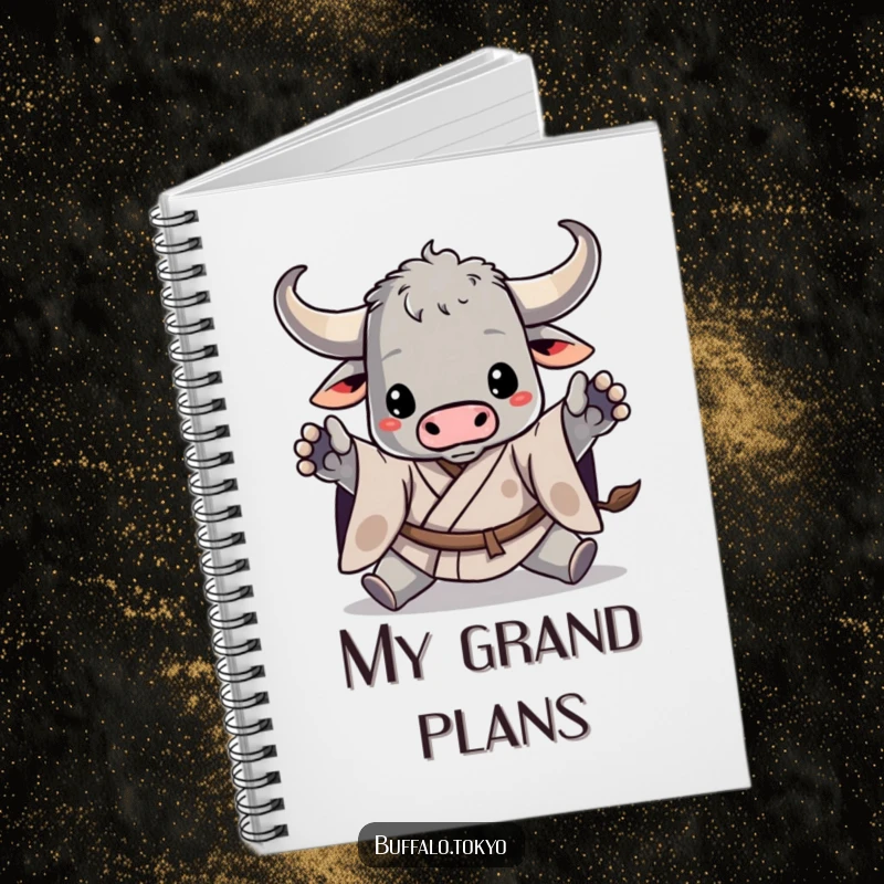 Funny notebook with a stylized buffalo in a dynamic kimono pose, perfect for capturing notes with a blend of humor and action.