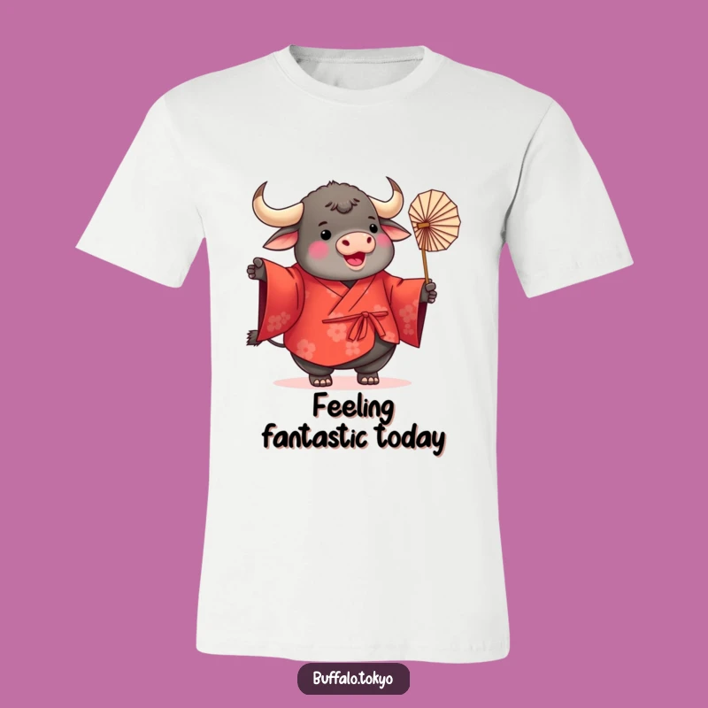 Funny Buffalo Kimono Tee: Wear Adorable Animal Art with Joyful Flair